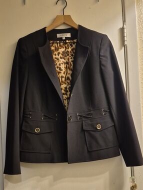 Kasper Black Blazer with Leopard-Print Lining
